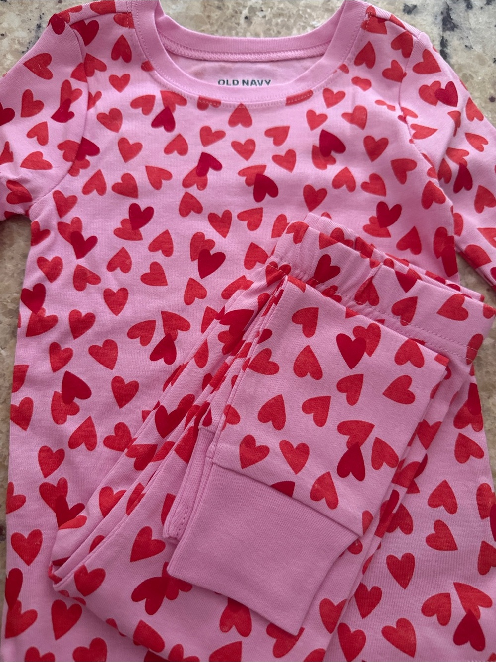 Old Navy Pink and Red Heart-Print Kids Pajama Set